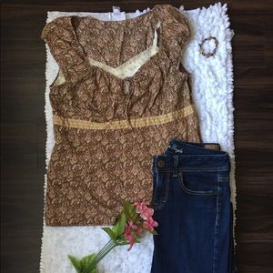 Ann Taylor Loft Brown Paisley Top and Tank